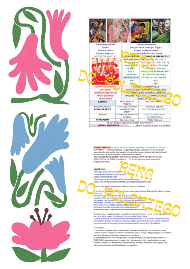 Puzzle-rozsypanka, mapa mentalna, plakat, karta pracy: Podróż w czasy dwudziestolecia międzywojennego