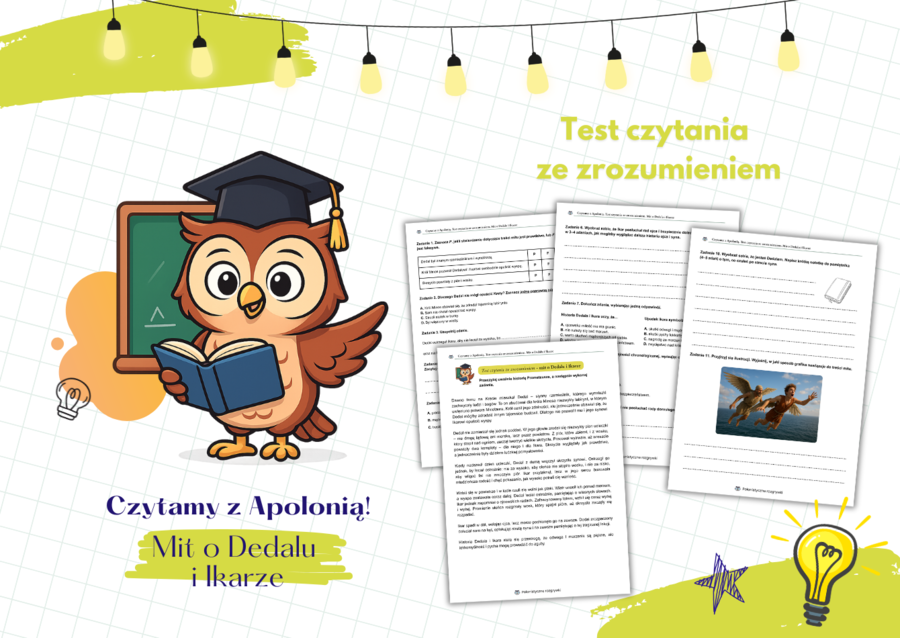 Mit o Dedalu i Ikarze. Czytanie ze zrozumieniem. Mitologia grecka. Test czytania ze zrozumieniem