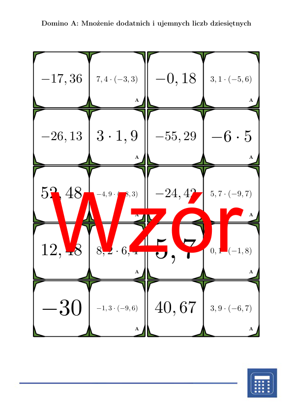 Domino - Mnożenie dodatnich i ujemnych liczb dziesiętnych | matematyka