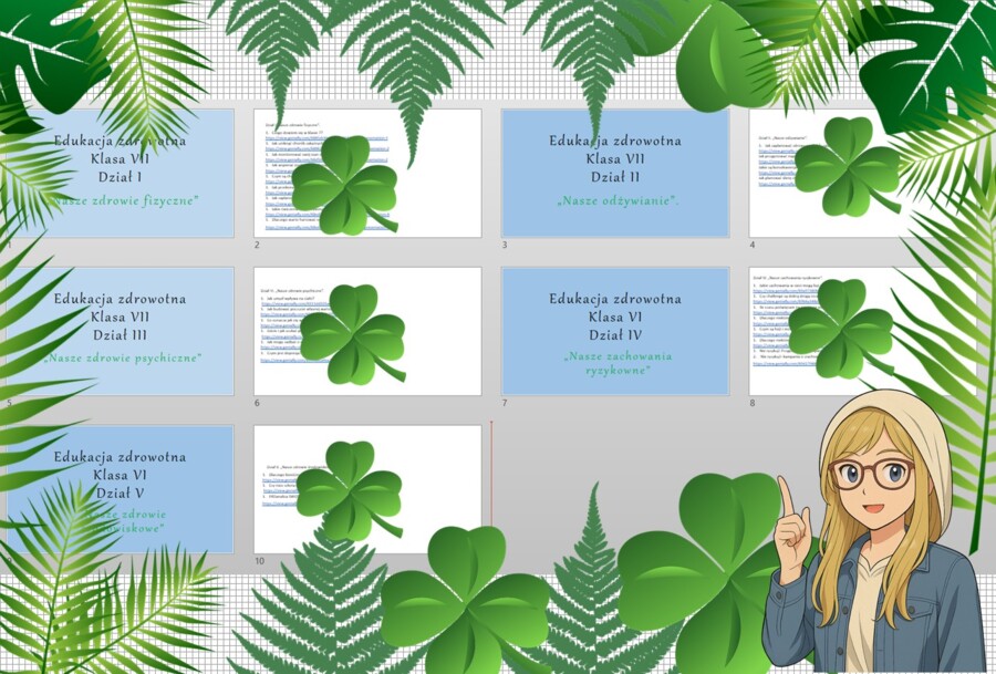 Duży (całoroczny) zestaw na lekcje do edukacji zdrowotnej w klasie 7. Zestaw zawiera prezentacje multimedialne (treści z lekcji oraz pomysł na lekcję krok po kroku) w pdf. Edukacja zdrowotna. Klasa 7.