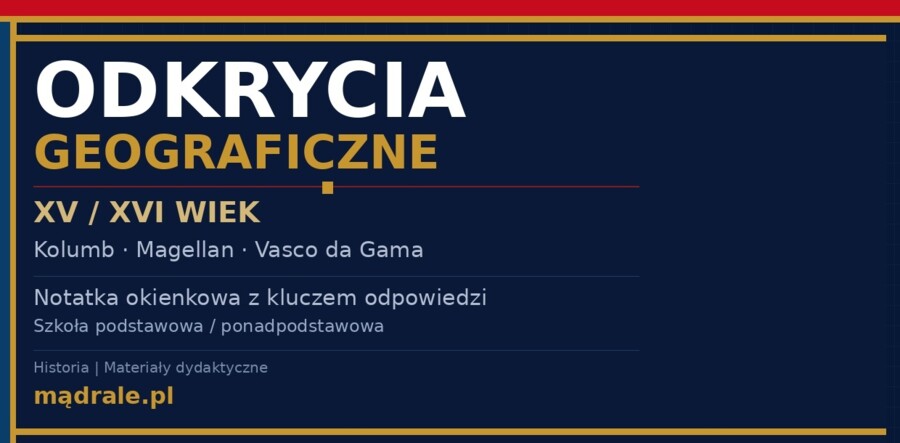Notatka okienkowa „Odkrycia geograficzne XV/XVI wieku – Kolumb, Magellan” + klucz odpowiedzi