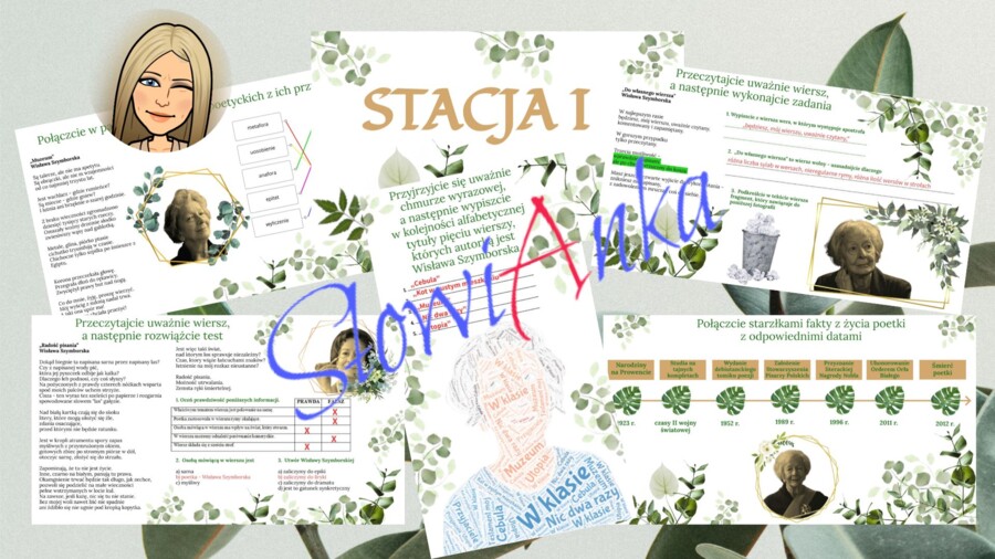 DUŻY ZESTAW 30% TANIEJ - Wisława Szymborska (życie i twórczość, sentencje, stacje zadaniowe)