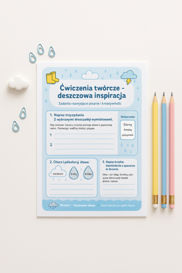 „Deszczowe słowa” – karta pracy do języka polskiego