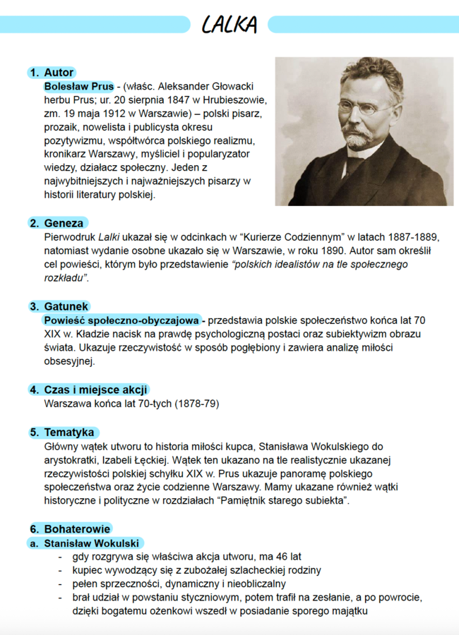 Notatki z lektury "Lalka"