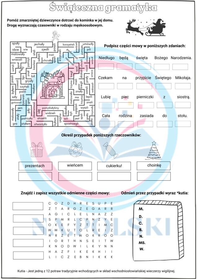 Świąteczna gramatyka - karta pracy dla klas 4-6