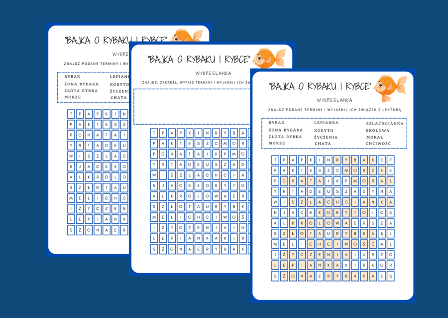"BAJKA O RYBAKU I RYBCE" - wykreślanka
