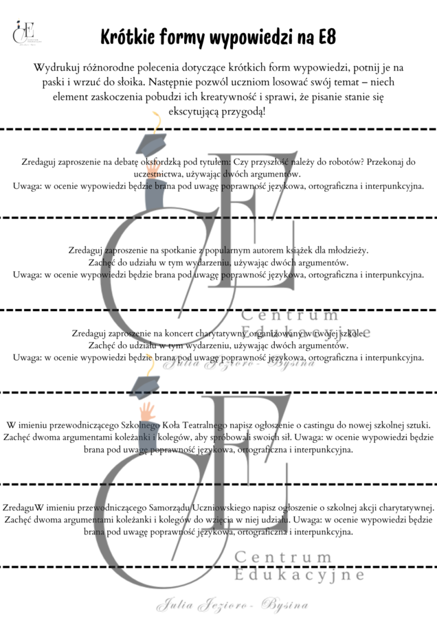 Egzamin ósmoklasisty krótkie formy wypowiedzi- 40 poleceń 🪄