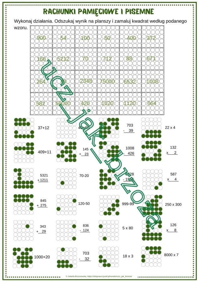 Rachunki pamięciowe i pisemne, kodowanie, klasa 4, Boże Narodzenie