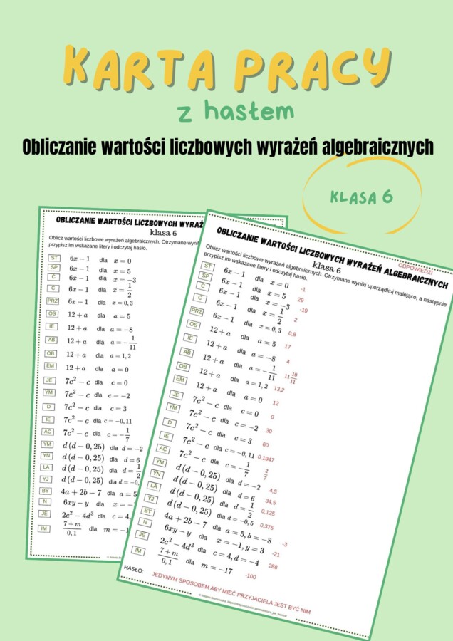 Obliczanie wartości liczbowych wyrażeń algebraicznych