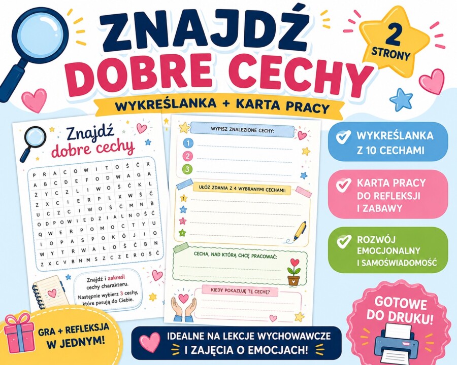 Wykreślanka cech. Znajdź dobre cechy