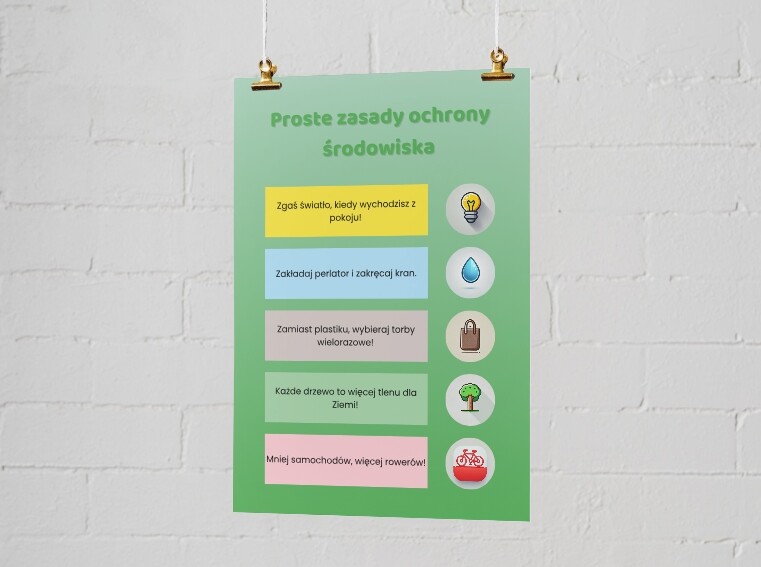 Plakat o ochronie środowiska z prostymi zasadami