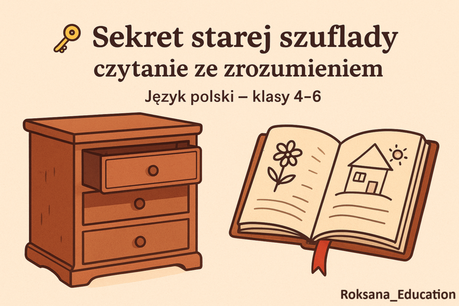 📖🔑 Sekret starej szuflady – czytanie ze zrozumieniem ✨ Karta pracy z języka polskiego – klasy 4–6