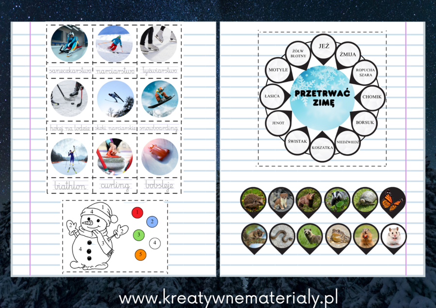 Wklejki do zeszytu - Zima
