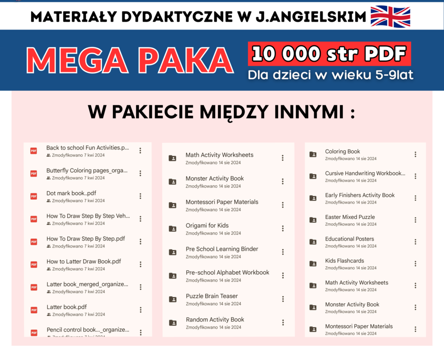 MEGA PAKIET edukacyjny zawierający PONAD 10 000 materiałów w j. angielskim