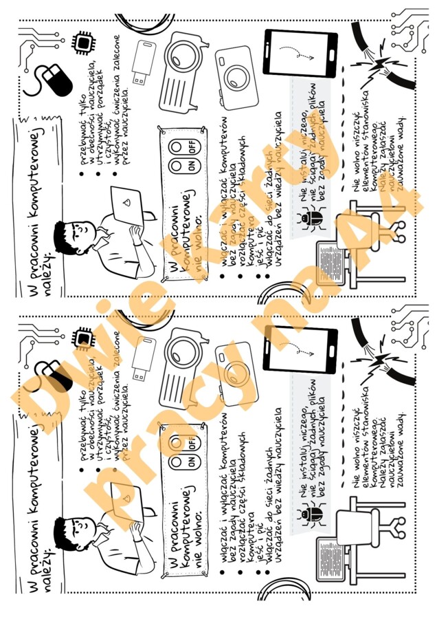 Karta pracy "W pracowni komputerowej" (dwie karty na A4)