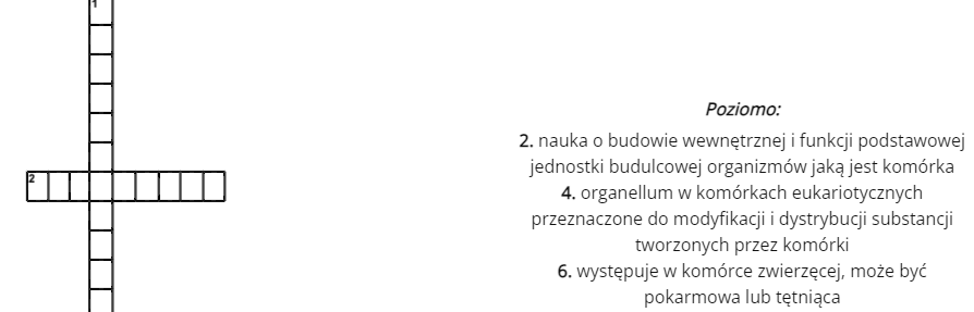 Elementy komórkowe-krzyżówka