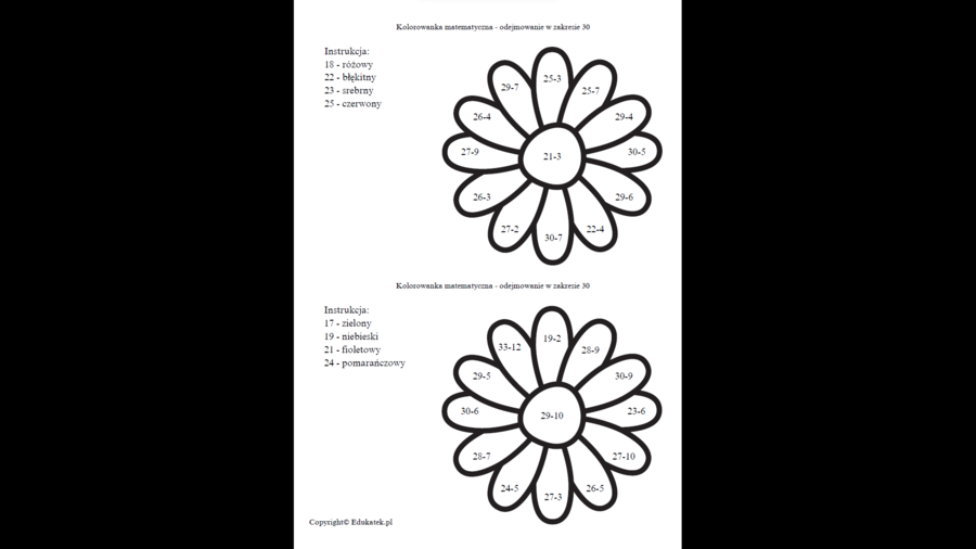 Kolorowanki matematyczne - doskonalenie dodawania i odejmowania