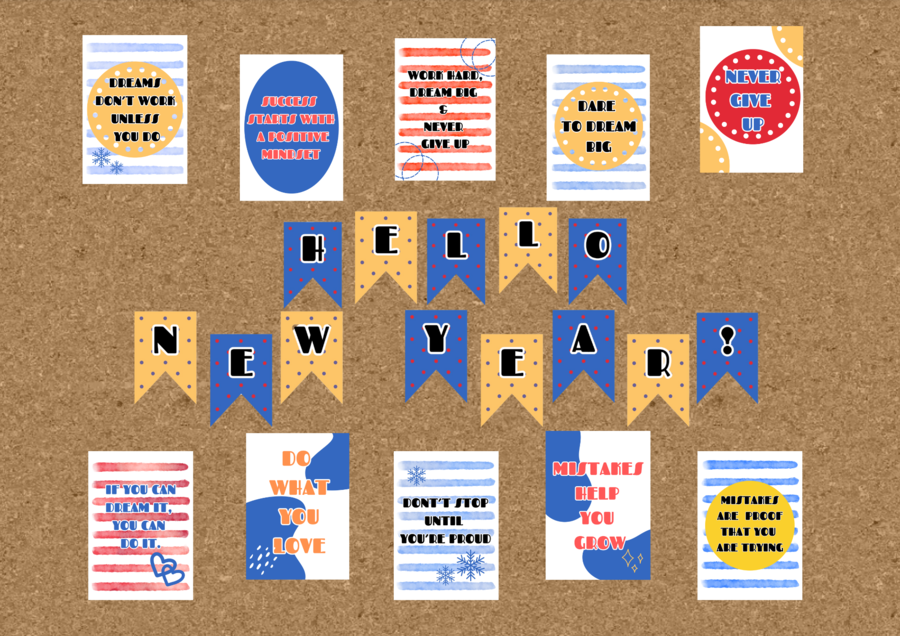 Gazetka motywacyjna na nowy rok, do klasy i na korytarz, język angielski
