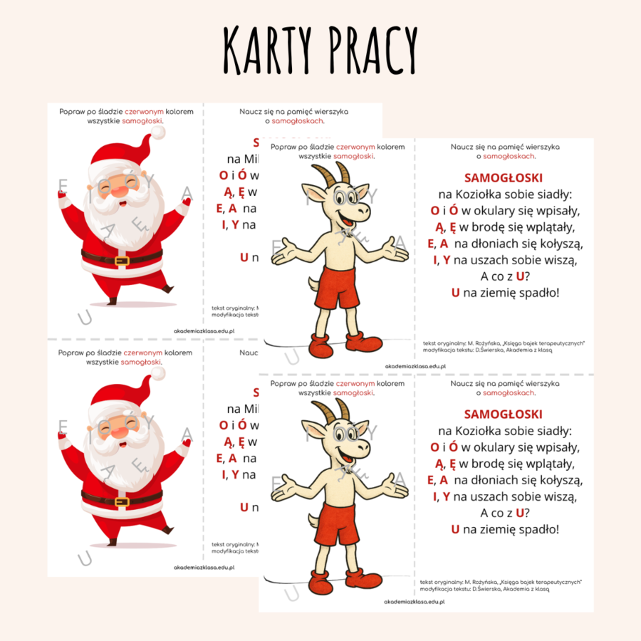 SAMOGŁOSKI - WIERSZYKI MNEMOTECHNIKI UŁATWIAJĄCE NAUKĘ SAMOGŁOSEK! Wersja uniwersalna i mikołajkowa!