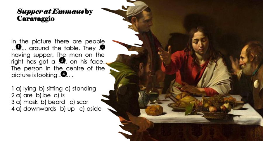 Angielski. Opis obrazu - uzupełnij luki: pytania typu abc