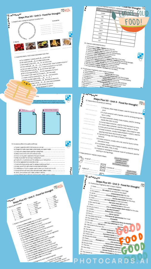Steps Plus VII - unit 3 - zestaw kart pracy + wordwall