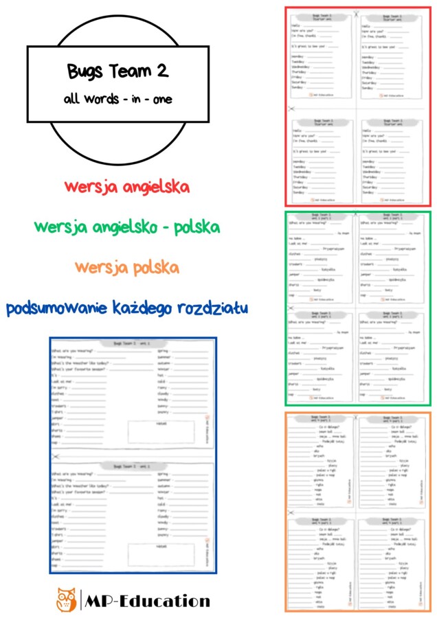 Word list Bugs Team 2 - 50 stron gotowych wklejek ze słownictwem
