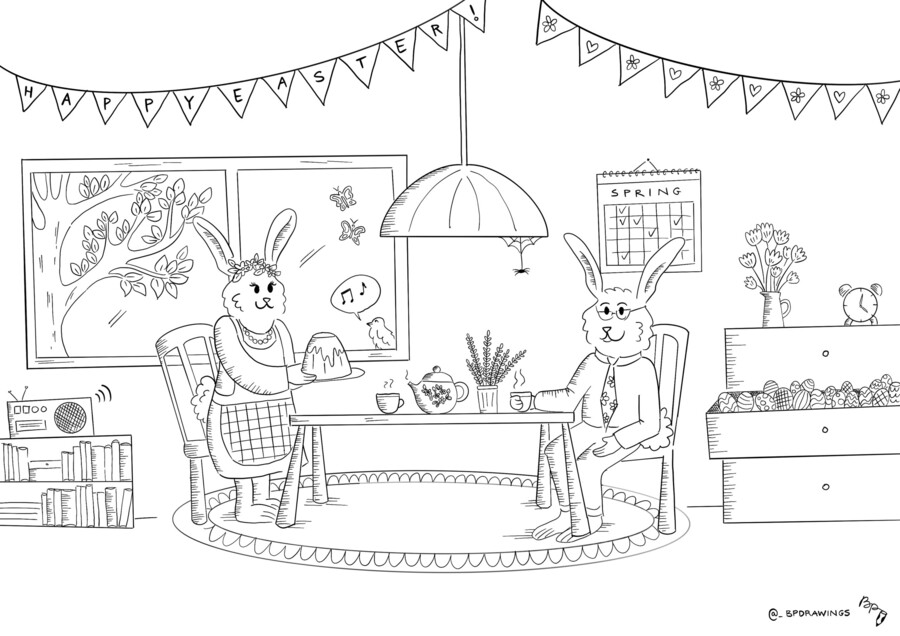 Wiosenna kolorowanka i tekst z lukami do uzupełnienia