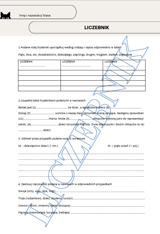 Liczebnik kartkówka klasa 4/5