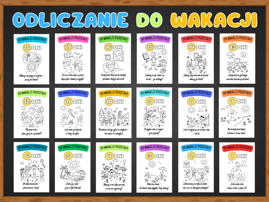 ODLICZANIE DO WAKACJI – zestaw plakatów motywacyjnych A4