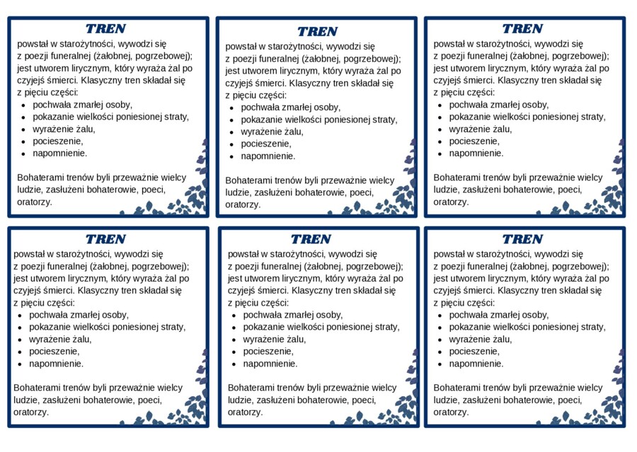 TREN – treny - cechy – wklejka - liryka