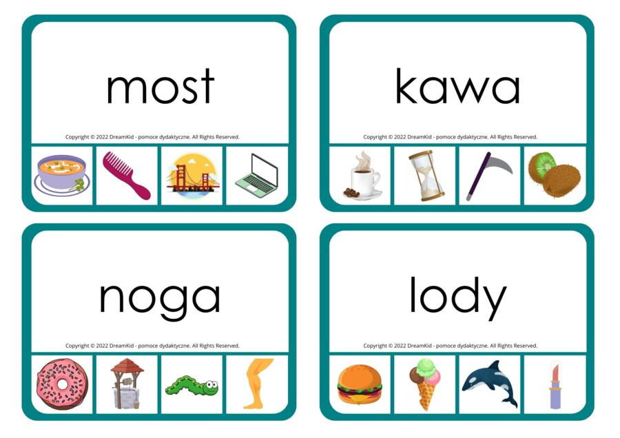 KLAMERKOWE POMOCE WYRAZY 4-LITEROWE - 92 KARTY