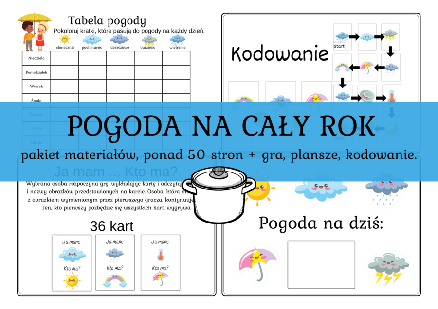 Pogoda - materiały na cały rok, kodowanie, pogoda na dziś, tabela pogody, Gra Ja mam Kto ma