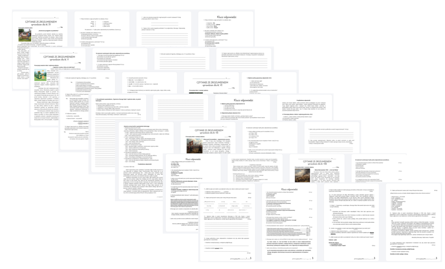 czytanie ze zrozumieniem - sprawdziany - pakiet  kl. 4-8