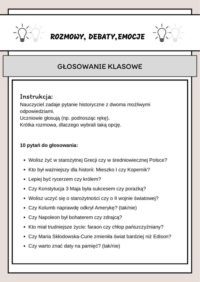 Pierwsze 5 minut lekcji historii - kreatywne zabawy