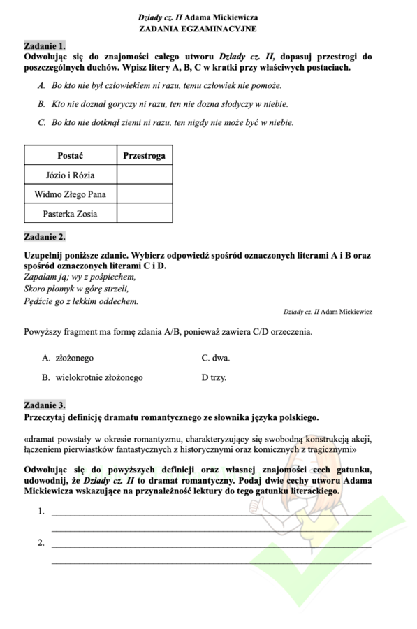 Dziady cz. II - pakiet lekturowy