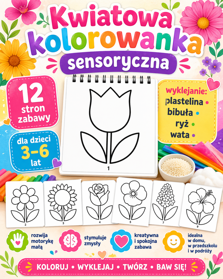 Kwiatowa kolorowanka sensoryczna
