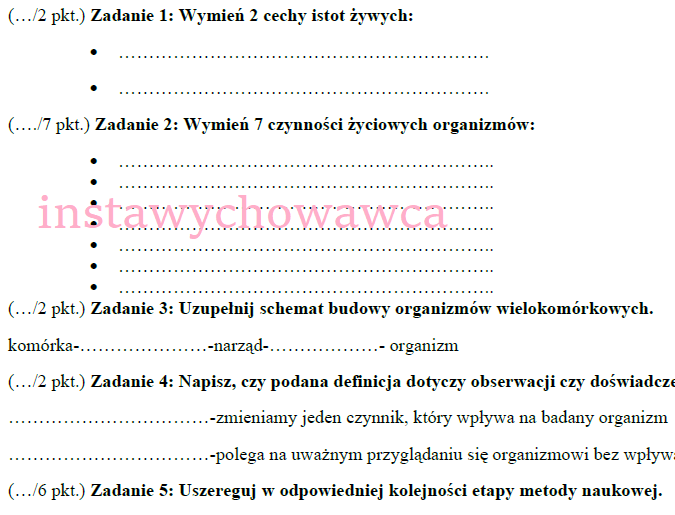 Biologia jak nauka - sprawdzian