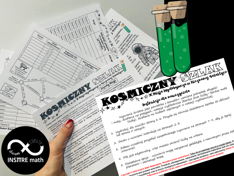 Matematyczne wyzwanie Kosmiczny Szlak. Misja wydobywcza w nieznanej galaktyce - notacja wykładnicza, potęgi, zamiana jednostek.
