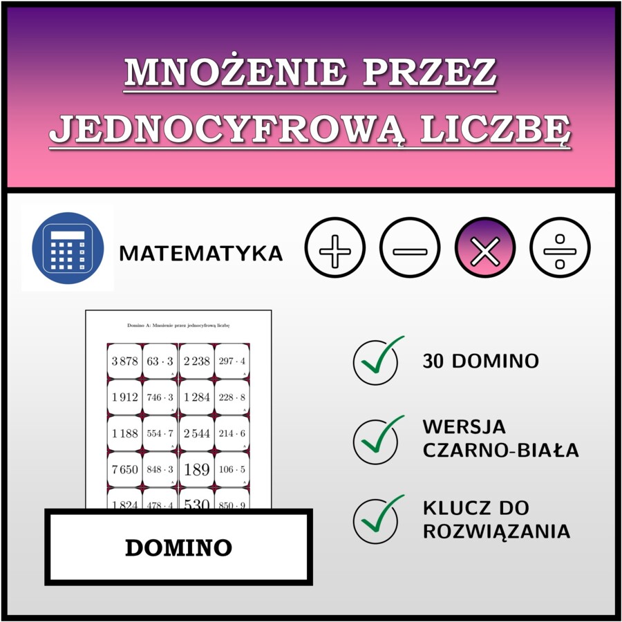 Domino - Mnożenie przez jednocyfrową liczbę | matematyka