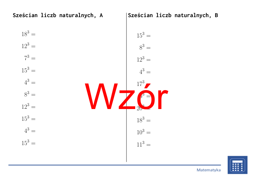 Sześcian liczb naturalnych | matematyka | 26 kolumn