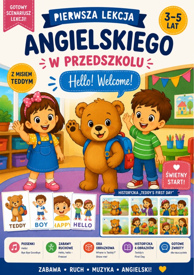 Pierwsza lekcja angielskiego w przedszkolu 3–5 lat | Hello! Welcome! | Teddy