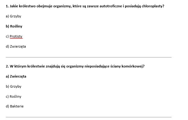 Test- różnorodność życia: bakterie i wirusy