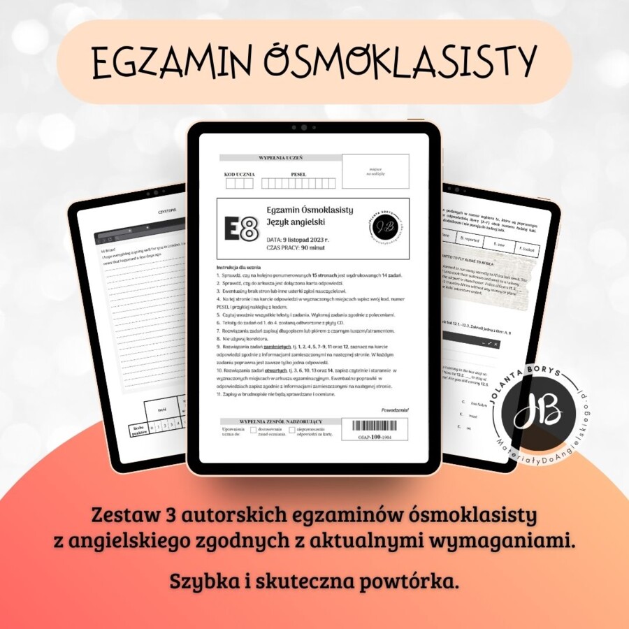 Zestaw 3 egzaminów ósmoklasisty z języka angielskiego