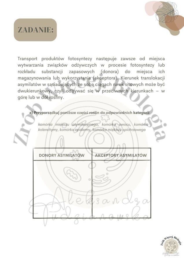 Biologia do matury - karty pracy z fizjologii roślin