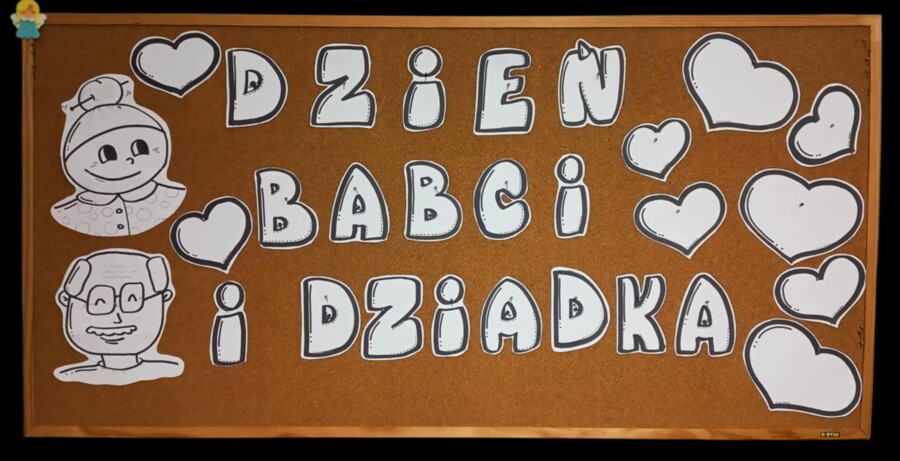 Gotowy zestaw dekoracyjny na Dzień Babci i Dziadka — czarno-biały PDF do druku