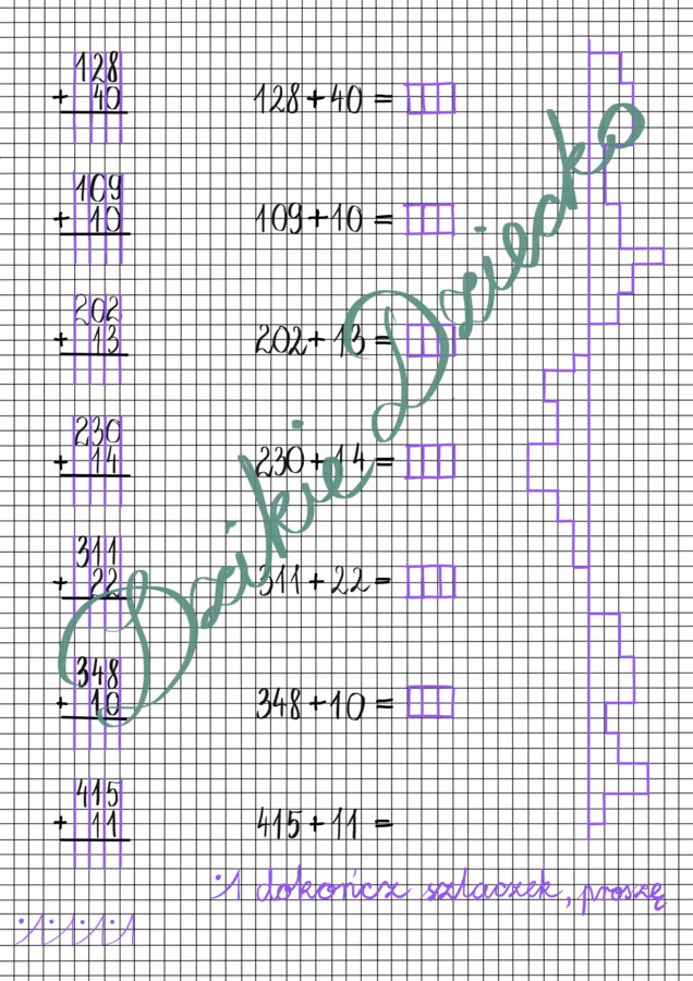 Lekcja 3 - program nauczania „DIY Matematyka w I - III” / zeszyt część 1, dodawanie pisemne bez przenoszenia