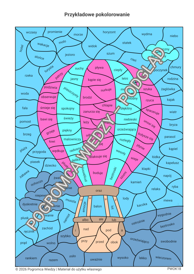 Wakacje nad wodą - karta pracy + klucz odpowiedzi