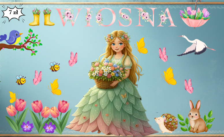 Wiosenna gazetka| Zawiera plakat - Pani WIosna w formacie XXL| Kolorowa i efektowna| Elementy łatwe do wycięcia