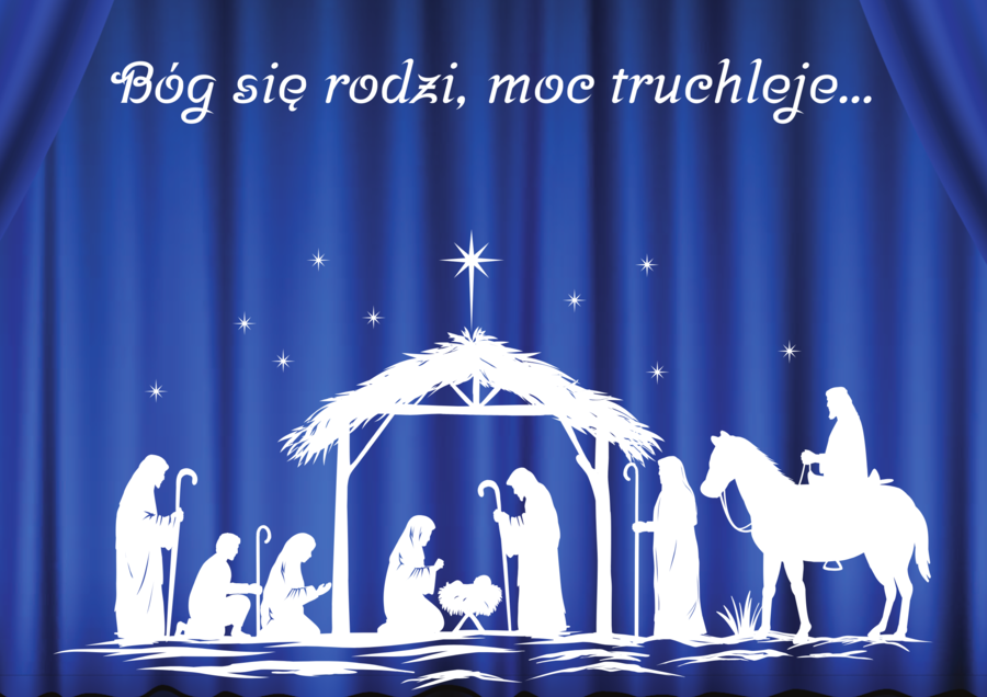 Dekoracja świąteczna na jasełka lub wigilię - Szopka z napisem "Bóg się rodzi, moc truchleje..." XXL