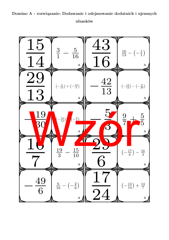 Domino - Dodawanie i odejmowanie dodatnich i ujemnych ułamków | matematyka